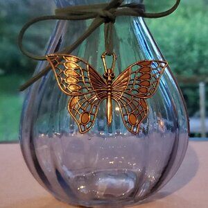 Blue Glass Bulb Vase with Silver Butterfly Blinger
